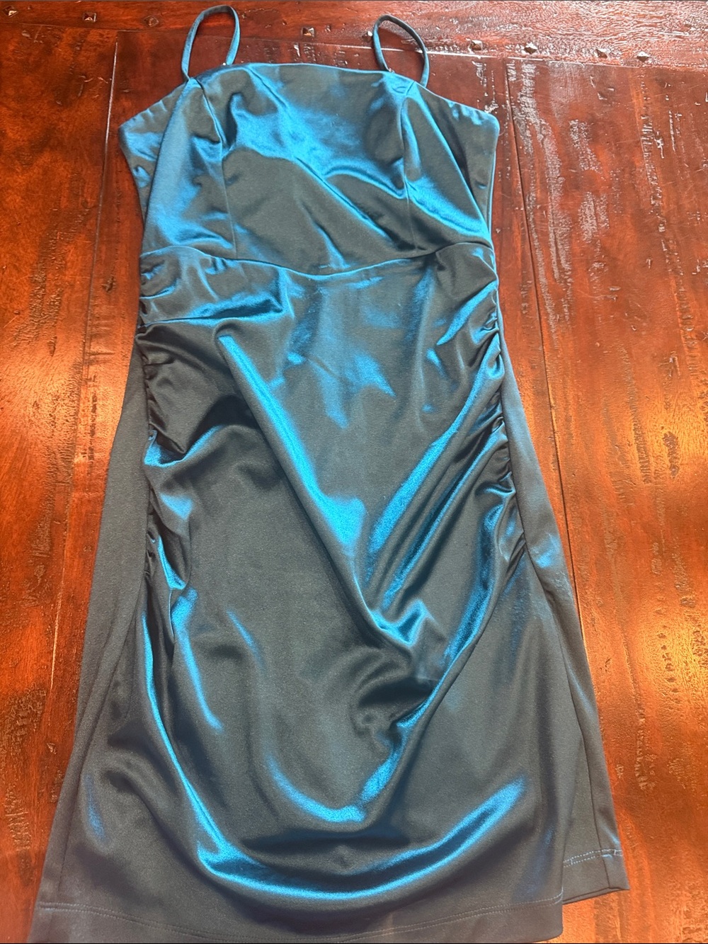 Honey and Rosie Teal Satin Mini Dress